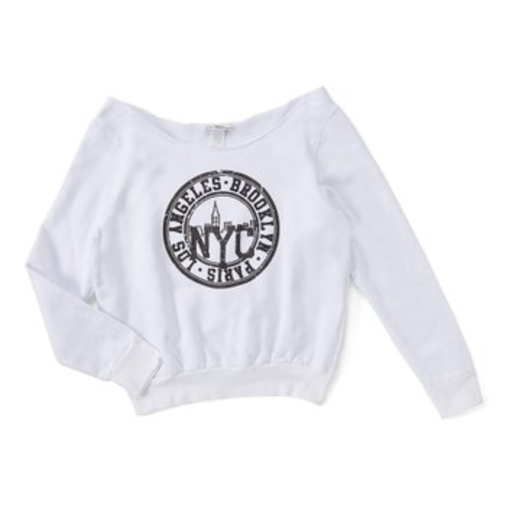 White 'Brooklyn Los Angeles ' Off-Shoulder Sweater